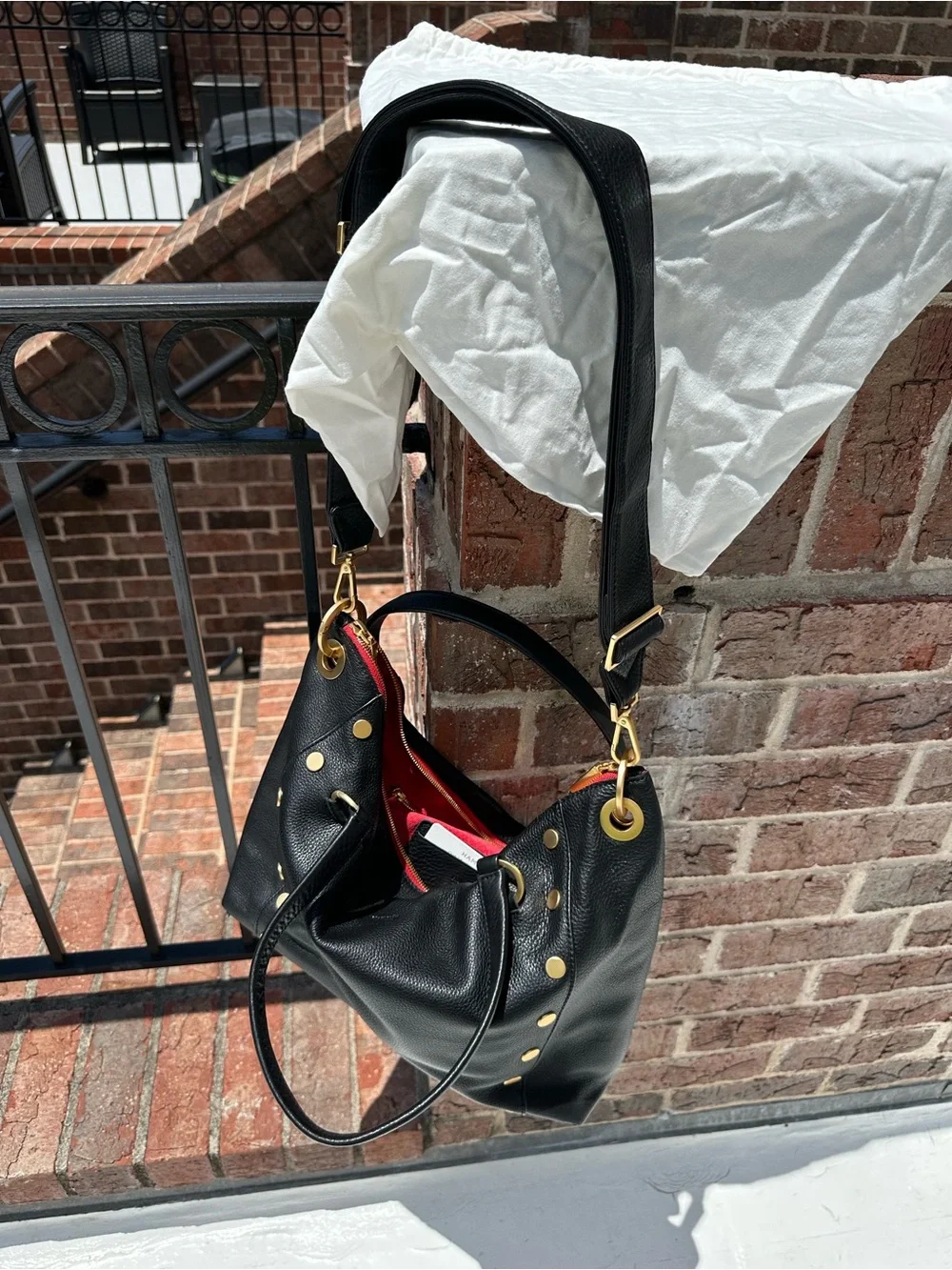 Hammitt, Large Daniel,Black Pebbled Leather Satchel. Red suede interior. NWT